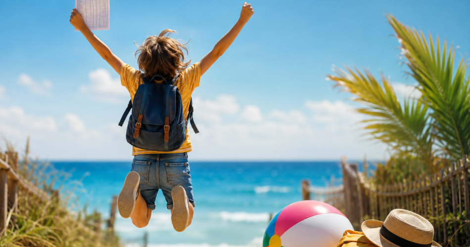 Bild zeigt Kind mit Zeugnis und Meer